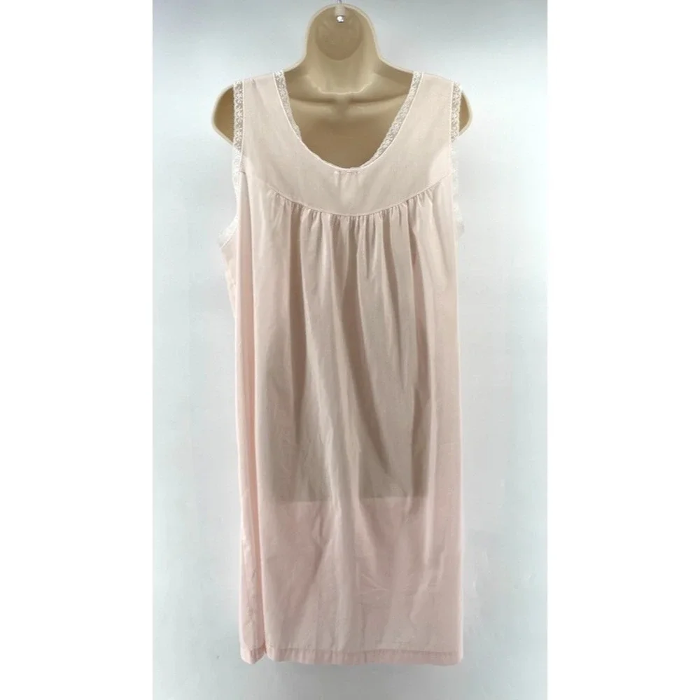 Vintage BARBIZON Nightgown L Pink Babydoll Sleeveless Lace Trim Pintucks Cottage